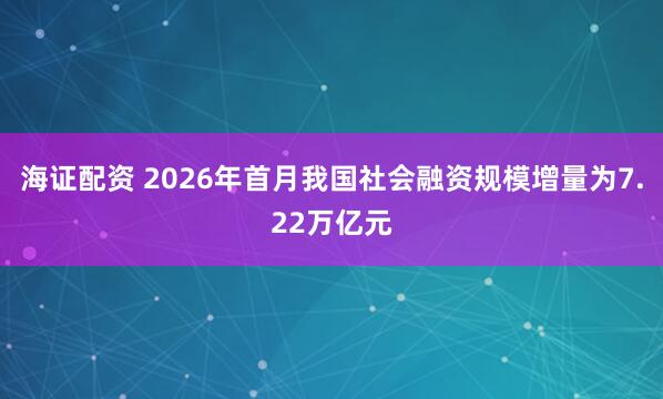 海证配资 2026年首月我国社会融资规模增量为7.22万亿元